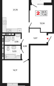 2-к квартира, вторичка, 71м2, 4/13 этаж