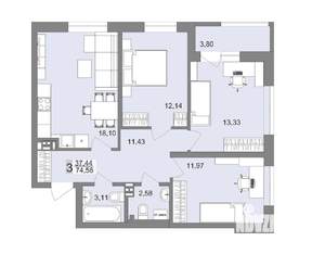 3-к квартира, вторичка, 73м2, 16/18 этаж
