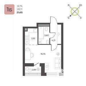 Студия квартира, строящийся дом, 30м2, 3/16 этаж