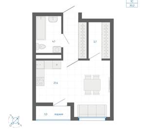 Студия квартира, вторичка, 30м2, 12/32 этаж