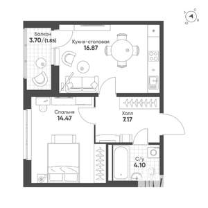 1-к квартира, вторичка, 44м2, 11/15 этаж