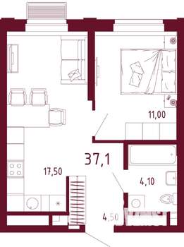 1-к квартира, вторичка, 37м2, 21/32 этаж