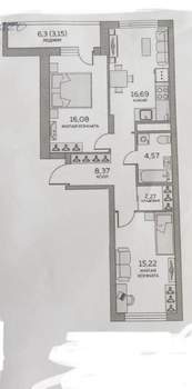 2-к квартира, вторичка, 63м2, 22/25 этаж