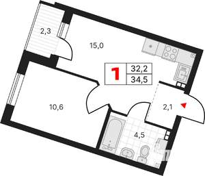 1-к квартира, вторичка, 35м2, 15/17 этаж