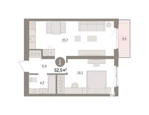 1-к квартира, вторичка, 53м2, 4/9 этаж