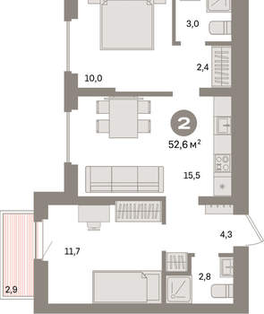 2-к квартира, вторичка, 53м2, 6/16 этаж
