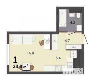 Студия квартира, строящийся дом, 29м2, 4/32 этаж
