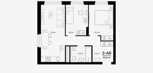 2-к квартира, вторичка, 51м2, 21/22 этаж