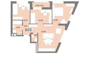 3-к квартира, вторичка, 67м2, 8/22 этаж