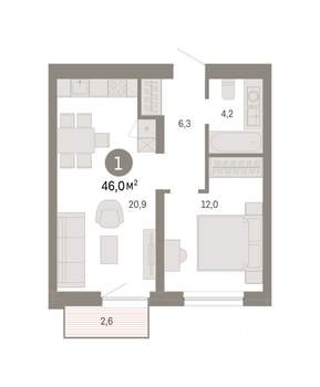 1-к квартира, вторичка, 46м2, 2/8 этаж