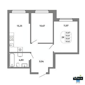2-к квартира, вторичка, 51м2, 10/32 этаж