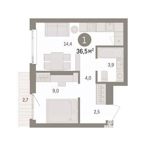 1-к квартира, вторичка, 37м2, 3/25 этаж