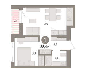 1-к квартира, вторичка, 38м2, 5/25 этаж