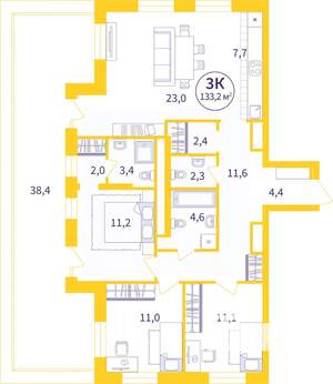 3-к квартира, сданный дом, 106м2, 7/8 этаж