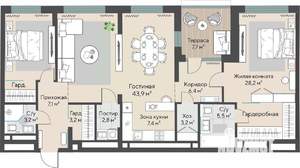 2-к квартира, строящийся дом, 120м2, 26/27 этаж