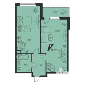 2-к квартира, вторичка, 51м2, 3/25 этаж