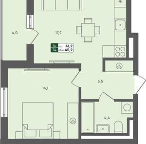1-к квартира, вторичка, 45м2, 3/4 этаж