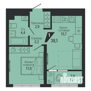 1-к квартира, вторичка, 38м2, 2/31 этаж