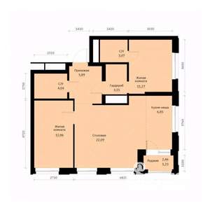 1-к квартира, строящийся дом, 70м2, 13/30 этаж