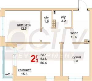 2-к квартира, вторичка, 54м2, 3/16 этаж