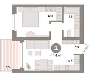 1-к квартира, вторичка, 44м2, 19/24 этаж