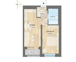 1-к квартира, вторичка, 41м2, 12/28 этаж