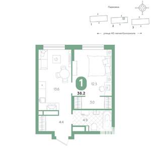 1-к квартира, вторичка, 38м2, 4/20 этаж