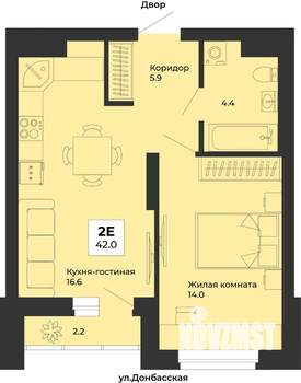 2-к квартира, строящийся дом, 42м2, 4/25 этаж