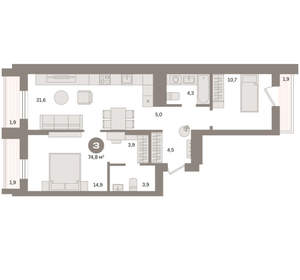 2-к квартира, вторичка, 75м2, 8/9 этаж