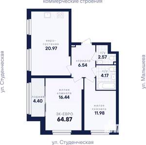 2-к квартира, вторичка, 65м2, 2/31 этаж