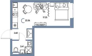 Студия квартира, вторичка, 23м2, 6/24 этаж