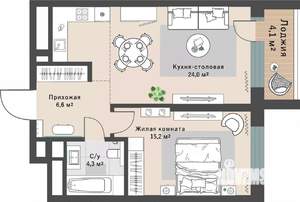 1-к квартира, строящийся дом, 52м2, 20/29 этаж