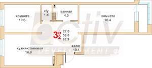 2-к квартира, вторичка, 60м2, 7/16 этаж
