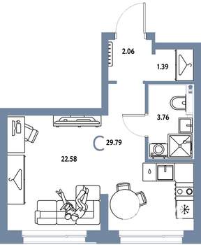 Студия квартира, строящийся дом, 30м2, 7/24 этаж