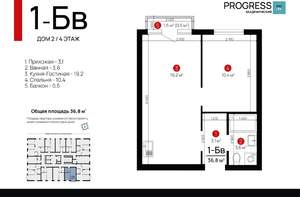 1-к квартира, вторичка, 36м2, 4/18 этаж