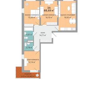 3-к квартира, вторичка, 88м2, 5/25 этаж