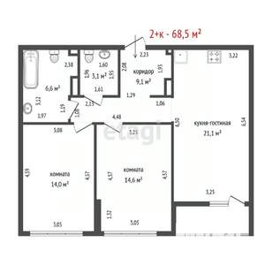 2-к квартира, вторичка, 69м2, 11/32 этаж