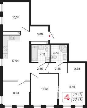 3-к квартира, вторичка, 78м2, 25/25 этаж