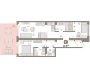 2-к квартира, вторичка, 89м2, 1/9 этаж