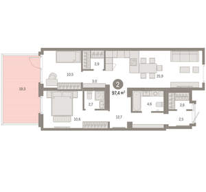 2-к квартира, вторичка, 97м2, 1/9 этаж