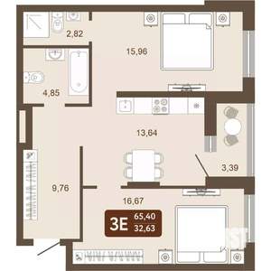 3-к квартира, вторичка, 65м2, 24/24 этаж