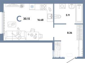 Студия квартира, вторичка, 30м2, 10/24 этаж