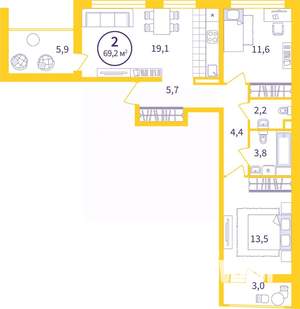 2-к квартира, вторичка, 65м2, 8/8 этаж