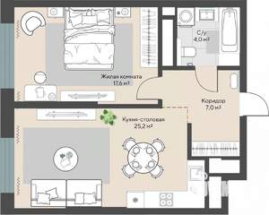 1-к квартира, строящийся дом, 54м2, 24/30 этаж
