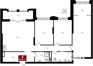3-к квартира, строящийся дом, 125м2, 3/32 этаж