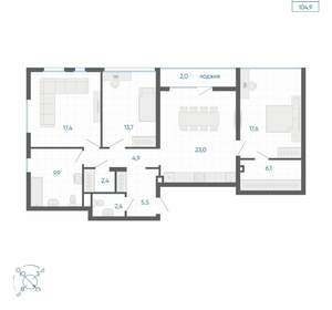 3-к квартира, вторичка, 105м2, 6/32 этаж