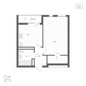 1-к квартира, вторичка, 42м2, 29/32 этаж