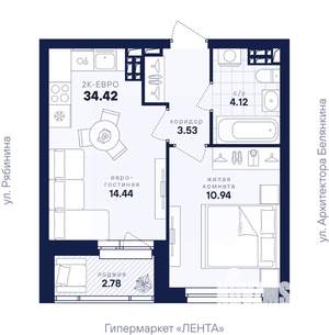 1-к квартира, вторичка, 34м2, 9/26 этаж