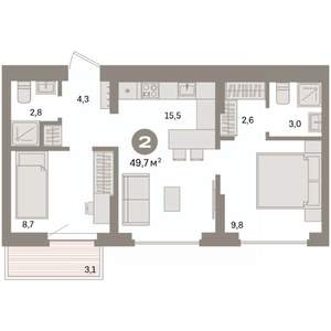 2-к квартира, вторичка, 50м2, 9/9 этаж