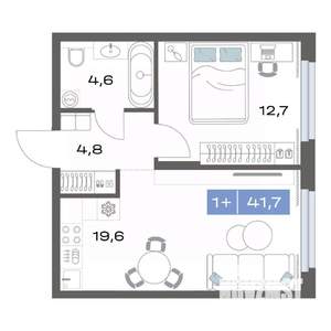 1-к квартира, строящийся дом, 42м2, 4/17 этаж